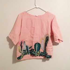 Pink embroidered cactus shirt